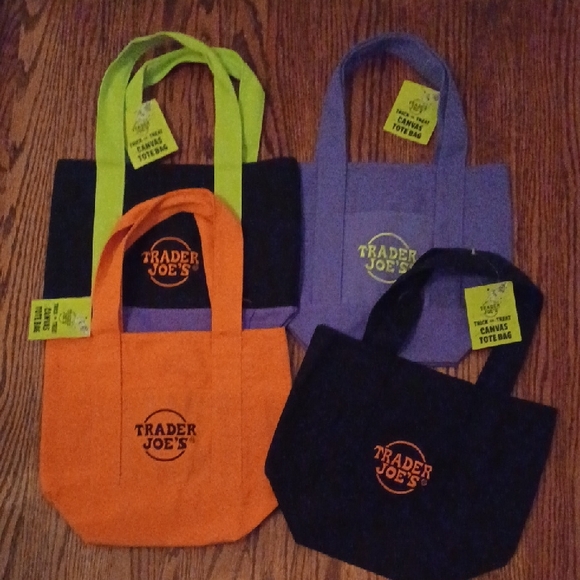 Trader Joe'S Handbags - Trader Joe's Halloween Fall Canvas Tote Bag Set - Orange, Black, Purple, Green